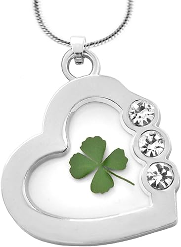 Veritable Trefle 4 Feuilles Sechees Trefle Pendentif Porte Bonheur En Verre Cristal Cœur Irlandais Sterling Collier Plaque Par Jam Prise De Courant Amazon Fr Bijoux