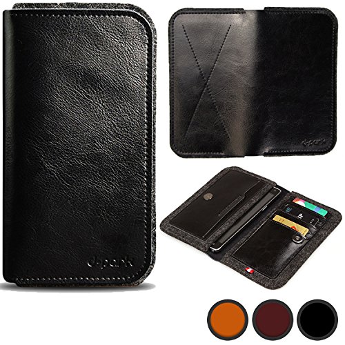 D-Park Vodafone Smart 4 6 4 Power / 4 Turbo / 4G Leather & Wool Felt Smartphone Wallet Case in Black (Quality Genuine Leather w/ Soft Wool Felt Lining; Classic, Business-Friendly Design; Card Slots; Multiple Slip-Style Pockets; Hassle-Free Magnetic Snap-Button Lock)
