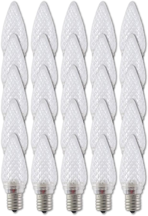 Aurio Lighting LED C9 Light Bulbs, E17 Sockets, Flashing Cool White, Commercial Grade Replacement Lamps, Christmas or Year Round, 25 Pack
