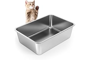 IKITCHEN Stainless Steel Cat Litter Box, Large Metal Litter Tray for Cats Rabbits, Never Absorbs Odors,Stain Free, Rustproof, Non Stick Smooth Surface 20" L x 14" W x 6" H