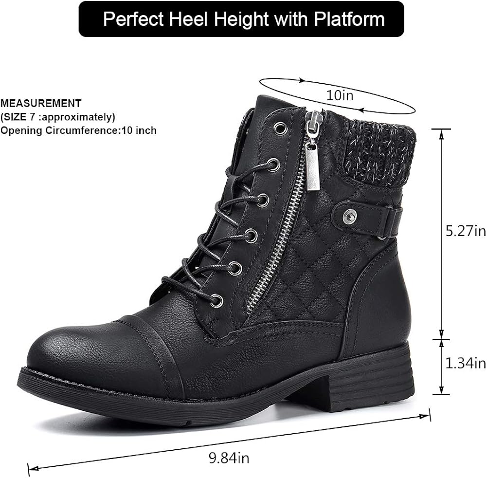  | STQ Women's Combat Boots Lace up Ankle Booties | Snow Boots