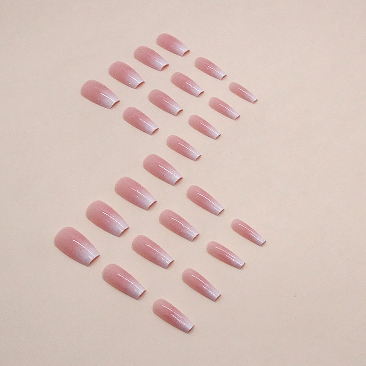Medium Long Press on Nails Ombre Pink Fake Nails Glossy Glitter Full Cover Glue on Nails Bling Designs Natural Nude False Nails Reusable Artificial Acrylic False Nails for Women Manicure Salon Kit - Image 4