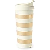Kate Spade New York Thermal Travel Acrylic Coffee Mug Tumbler, 16 Ounces, Gold Stripe