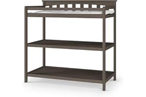 Child Craft Flat Top Infant Changing Table, Water-Resistant Pad and Safety Strap, Anti-Tip Kit Included to Prevent Tipping, Non-Toxic, Baby Safe Finish (Dapper Gray)