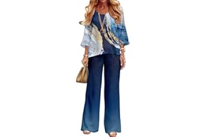 DEPENSL Summer Two-Piece Set for Women Boho Floral Print Pants Suit Loose Top Shirt Wide Leg Trouser