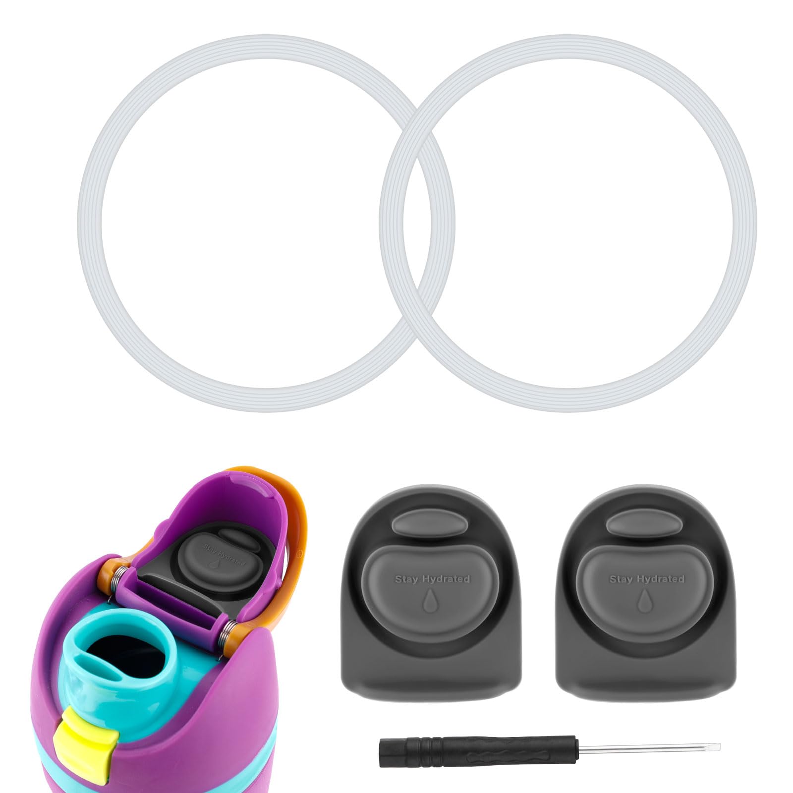 Photo 1 of 2pcs Bottle Seal Ring & 2pcs Replacement Stopper for Owala FreeSip 24oz 32oz, BPA-Free Water Bottle Top Lid Replacement Silicone O Ring Parts for Owala 16/19/24/32/40oz Gasket Plug Accessories