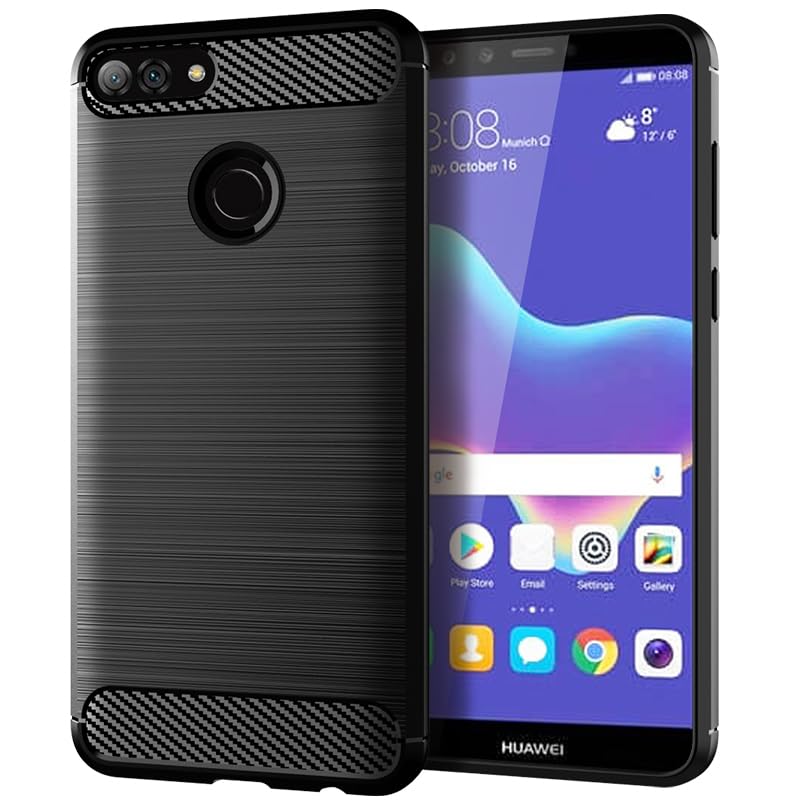 HTXWXJC Case for Huawei Y9 2018 Case, FLA-AL10 FLA-AL00 FLA-LX1 FLA-LX2 Case, Slim Thin Carbon Fiber TPU Rubber Protective Cases Anti-Scratch Shockproof Cover for Huawei Y9 (2018) Black