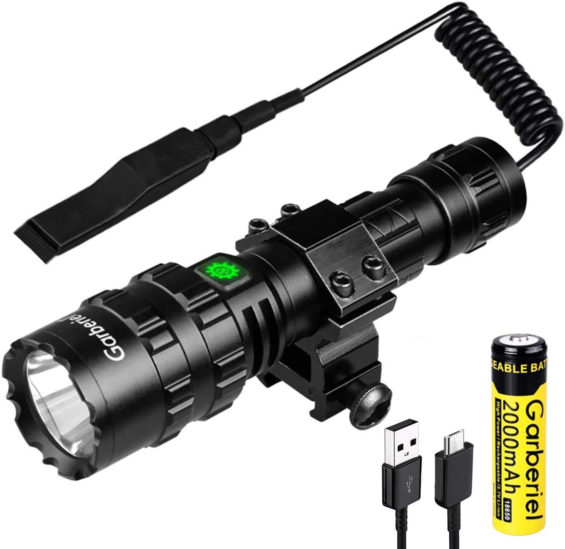 Tactical 4000 High Lumens LED Flashlight with Mlok Mount and Remote Pressure Switch, 5 Modes Torch Spot Light Fit for AR15 on Picatinny Rail with Rechargeable Battery and Hexagon Screwdriver