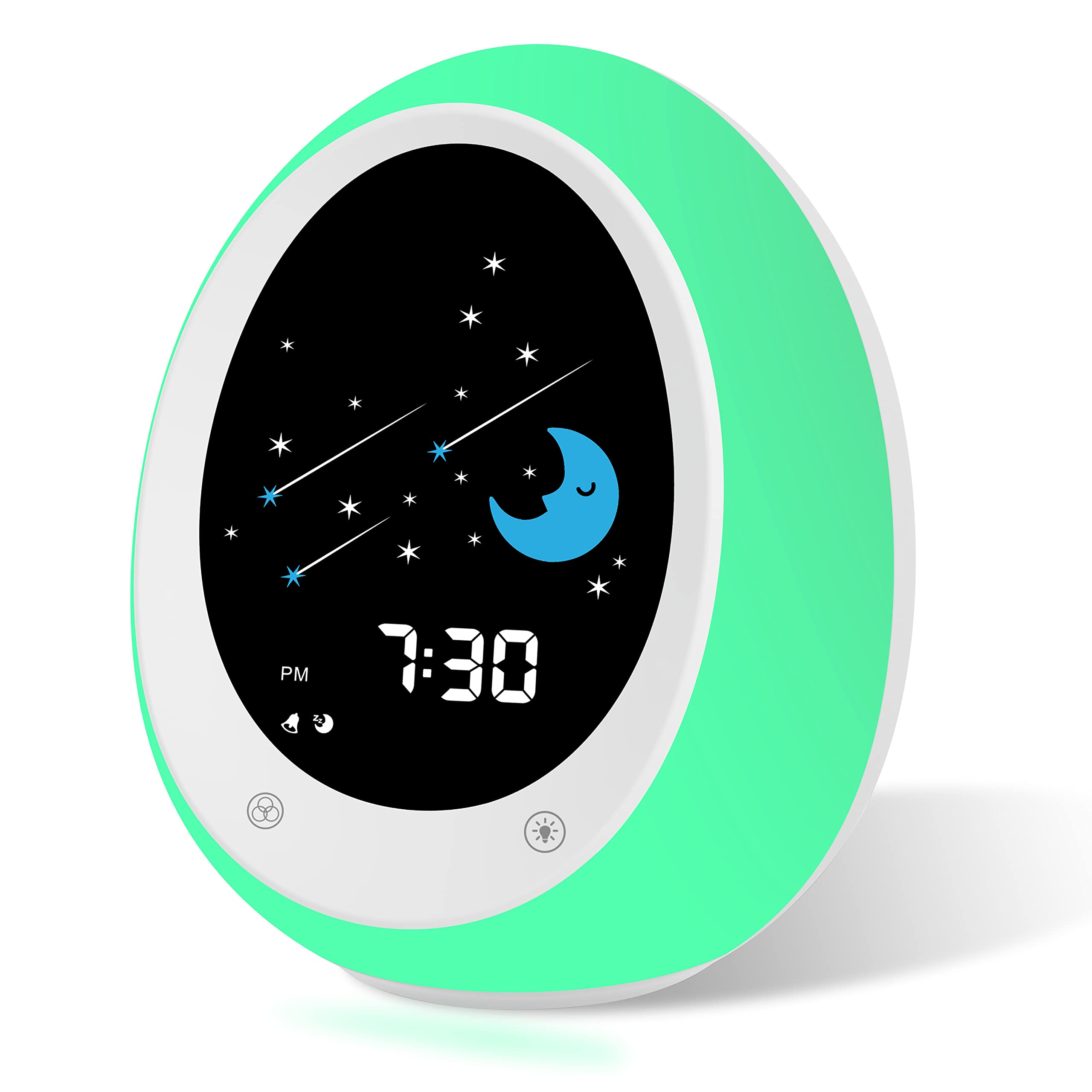 Kids Alarm Clock, Toddler Sleep Training Clock with Sun & Moon, Sound Machine, Night Light, Time to Wake Grow Clock for Children