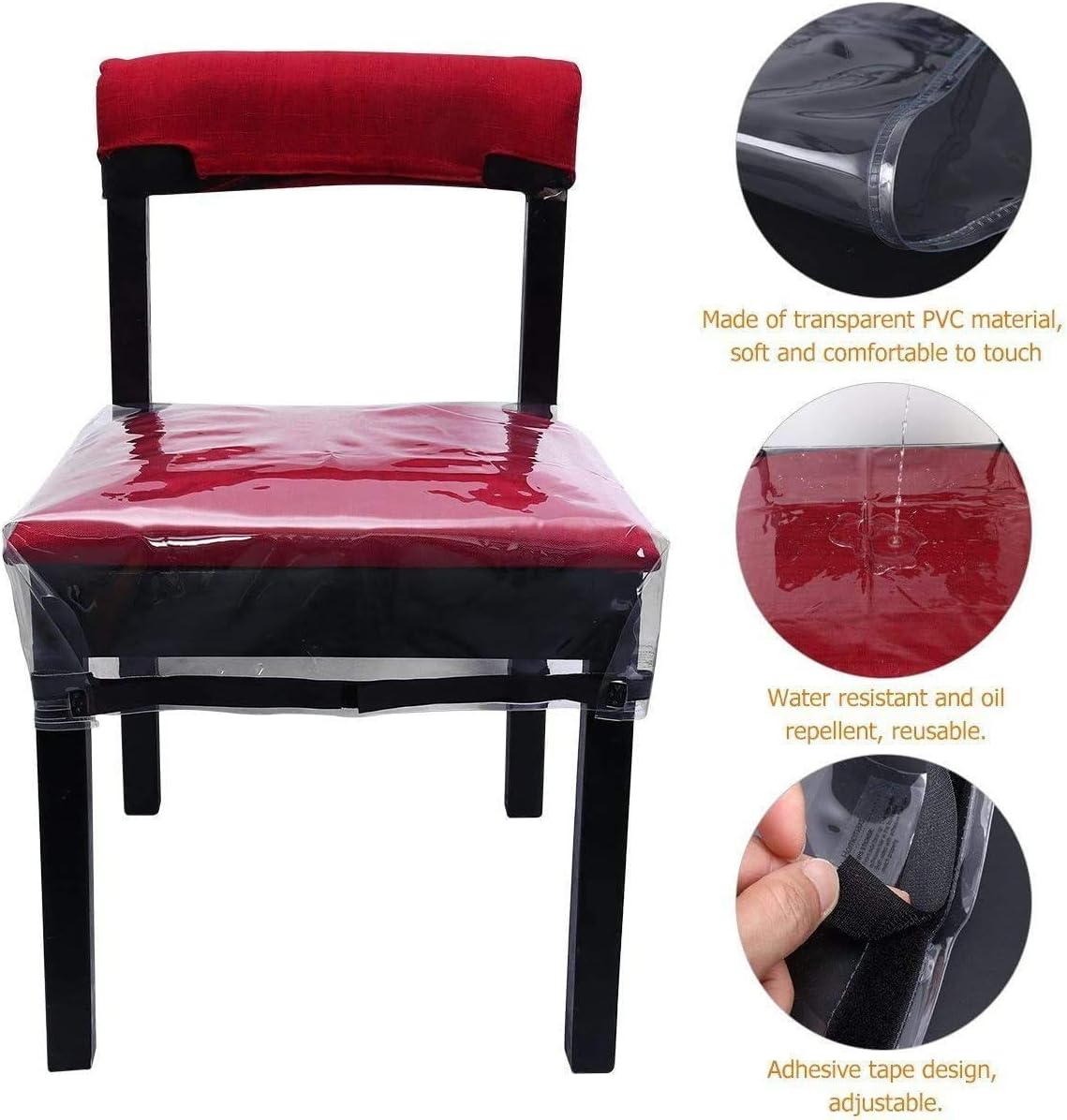 Homemaxs Plastic Chair Cover Protectors, 4 Pack Adjustable Waterproof Dining Chair Covers with Bigger Size Belt Strap,【2020 Newest】 Clear Cushion Cover, PVC Kids Seat Covers for Dining Room, Kitchen: Kitchen & Dining