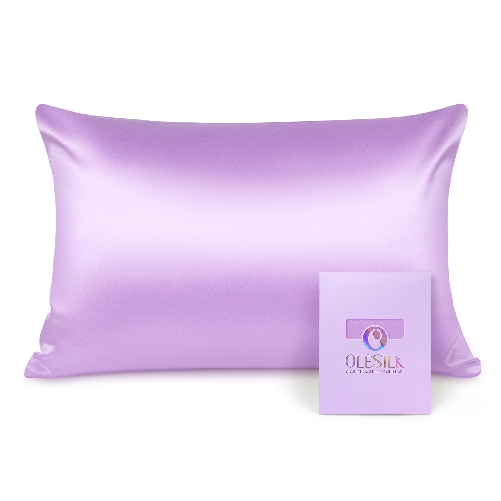 OLESILK 100% Silk Pillowcase for Hair and Skin, Both Sides 16 Momme Real Natural Mulberry Silk, with Hidden Zipper and Gift Box, 1pc, Lavender, 50x75cm