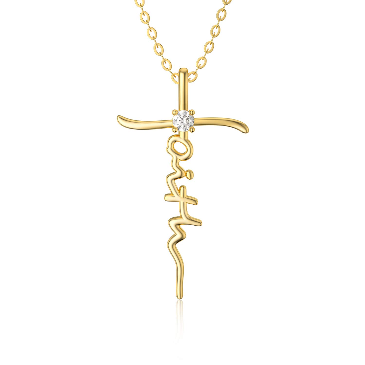 SISGEM 9 ct Gold Cross Necklace, Solid Yellow Gold Faith Pendant Necklace, Moissanite Believe Necklace, for Women Girls Ladies Mum Sisters, 16"+1"+1"