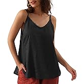 Amazhiyu Women's Pure Linen Summer Camisole Sleeveless V Neck Tops with Tassels