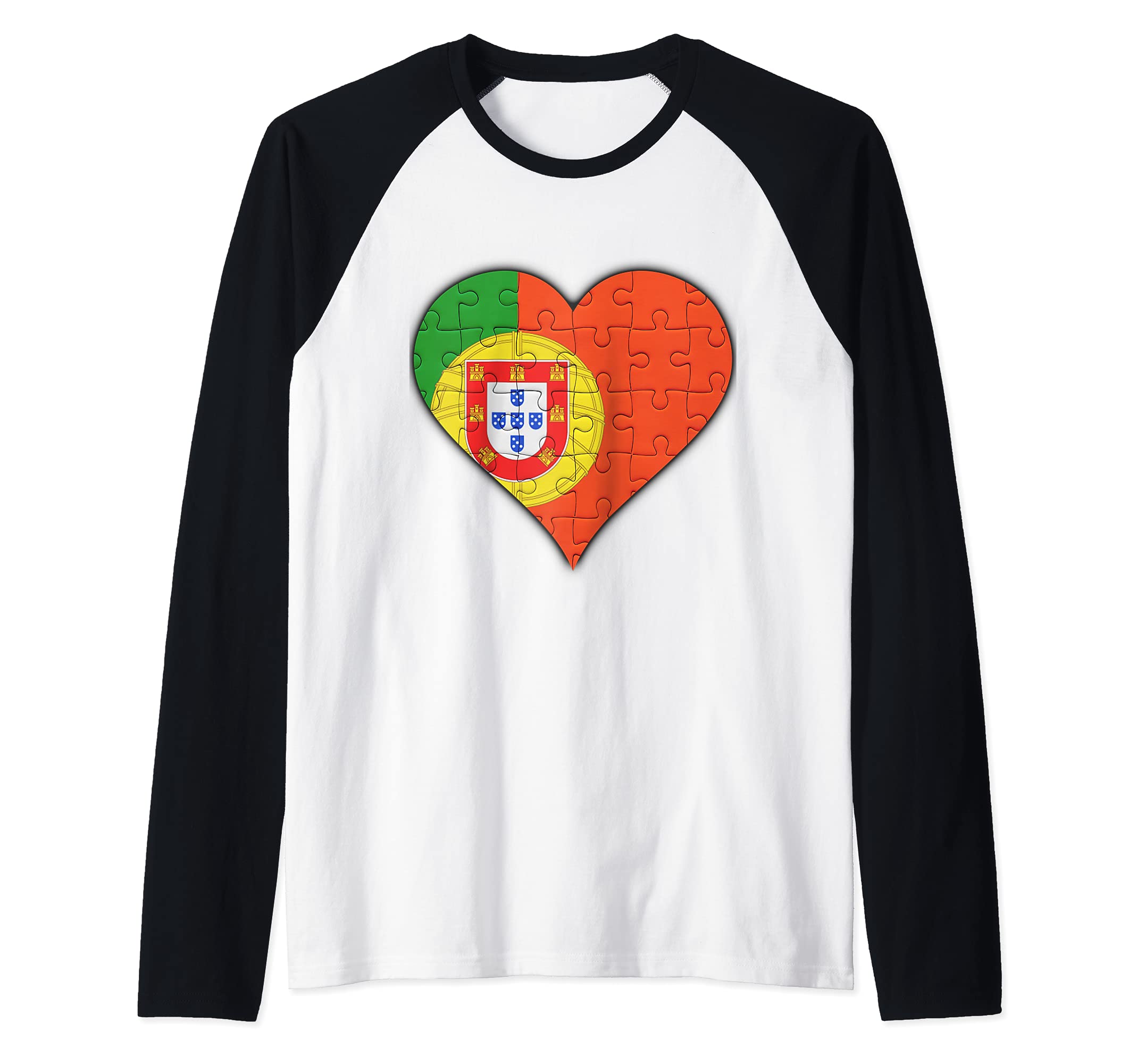 Portugal Portuguese Flag Heart Raglan Baseball Tee