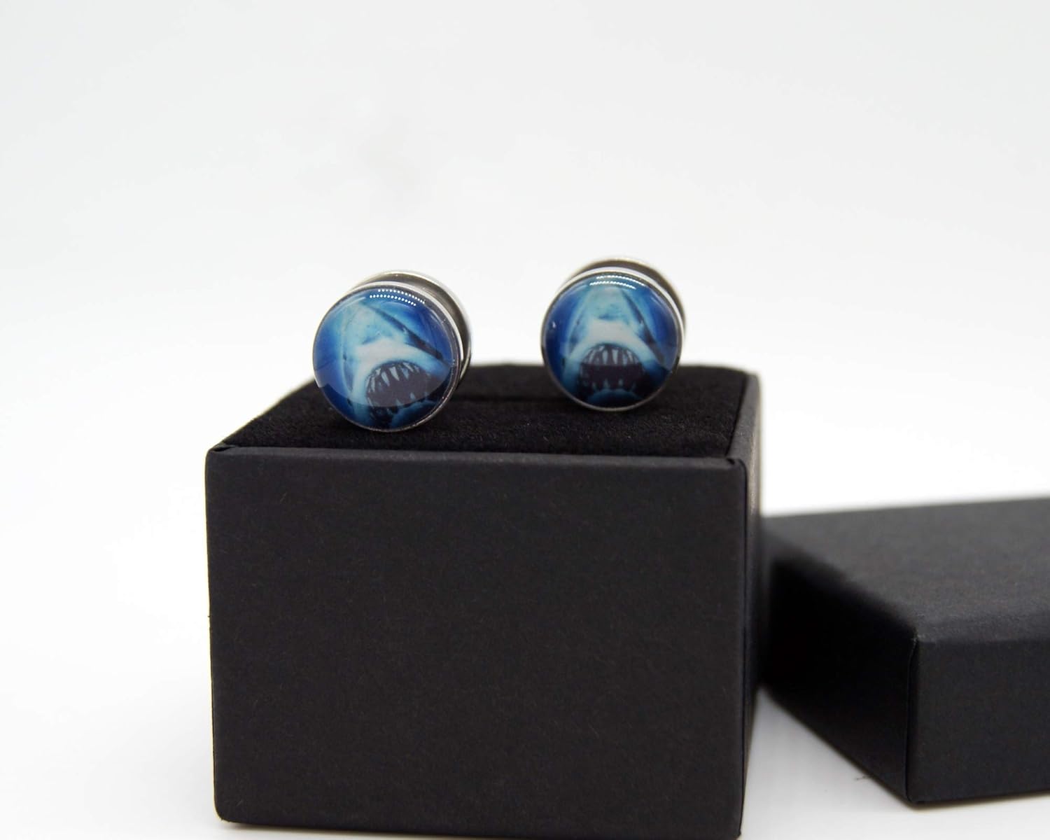 Shark Picture Ear Gauges with Screw on Size 8g up to Size 1 inch