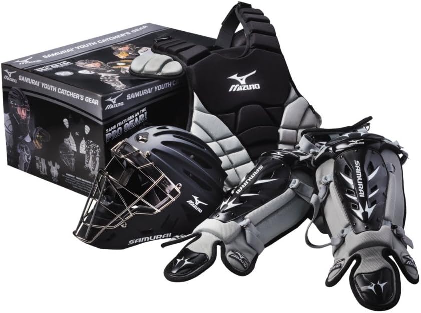 Mizuno Youth Samurai Box Set (Black/Grey) : Baseball Leg Guards : Sports & Outdoors