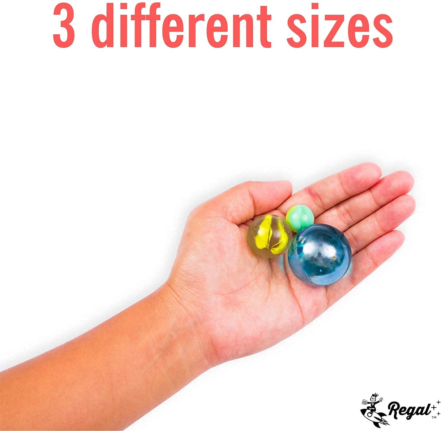 Regal Games 160 Count Traditional Glass Marbles with a Storage Tin, 3 Sizes, Variety of Patterns