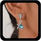 Allereyae Boho Sapphire Turtle Drop Earrings Silver Starfish Stud Earrings Blue Crystal Turtle Earrings Sapphire Starfish Earrings Jewelry for Women