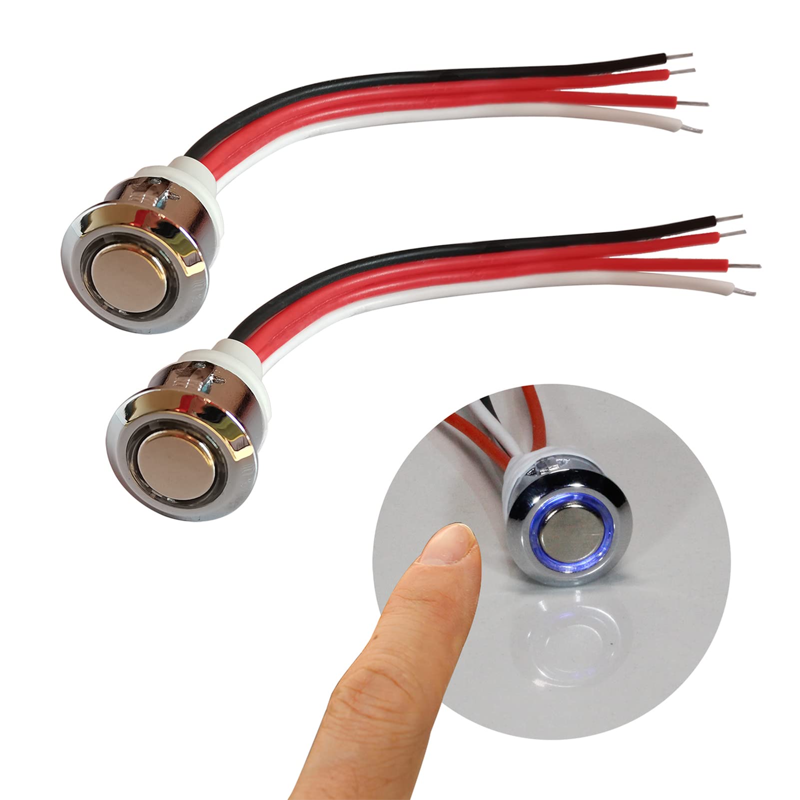 STBTECH 12V LED Touch Dimmer Switch,5-24V DC Touch Light Switch Sensor Stepless Dimming for LED Strip, Has Blue Ready Light, Suitable for 17mm Mounting Hole (Silicone Wire, 2Pack)