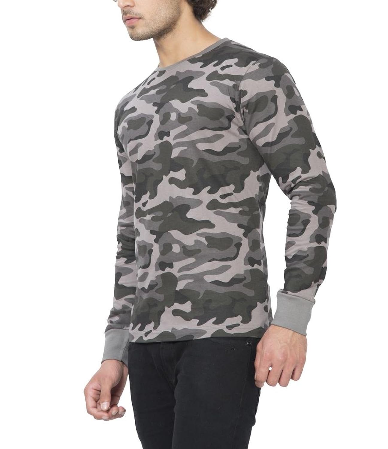 clifton men's army r-neck full sleeve t-shirt - steel grey