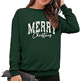 sallrue Christmas Sweatshirts for Women Merry Christmas Long Sleeve Tshirts Xmas Holiday Pullover Tops