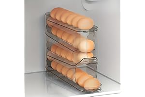 1 Ppack Egg Holder for Fridge, Automatic Rolling Egg Container for Refrigerator, Clear Plastic Egg Dispenser, Auto Rolling Eg