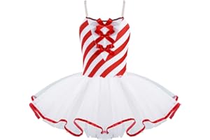 Moggemol Kids Girls Sequins Striped Tutu Dance Dress Figure Skating Dress Christmas Party Candy Cane Costume