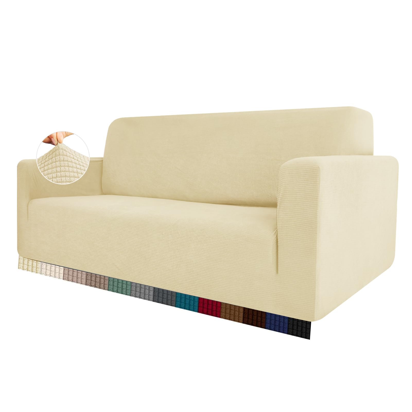 HEYOMART High Stretch Sofa Cover 1 2 3 4 Seater Couch Cover for Living Room Jacquard Knitted Thick Sofa Slipcovers for Dogs Pets Cats Furniture Protector (2 Seater, Beige)