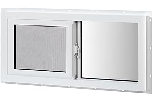 COLORPAPA Vinyl Basement Window, 32" x 14" Slider Window with Double Pane Insulated Tempered Glass and Fiberglass Mesh Screen for Basement Bathroom Home Rv Garage (White)