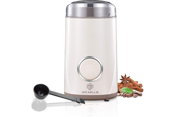 DR MILLS DM-7441W Electric Dried Spice and Coffee Grinder, Blade & Cup Made with SUS304 Stainless Steel (White)