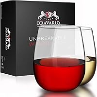 Bravario Unbreakable Stemless Plastic Wine Glasses | Shatterproof 100% Tritan | Dishwasher-Safe | BPA-free | Awesome for…