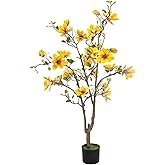 Artificial Magnolia Tree 4.9 ft - with 27 Pcs Yellow Flowers Artificial - Tall Artificial Plants Indoor, Faux Indoor Plants Perfect Potted Magnolia Flower Decor for Living Room, Stairs, Shop, Porch