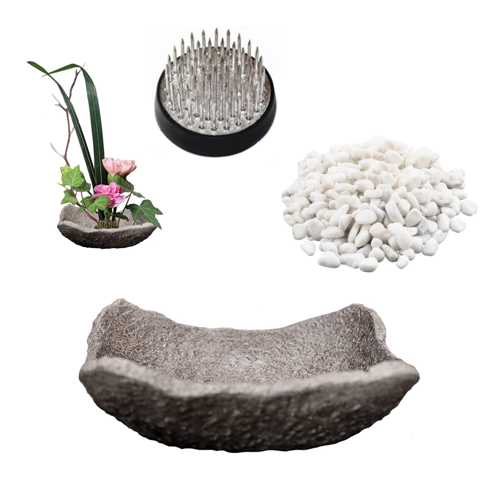 WANDIC Flower Arranging Supplies, Round Flower Frog & Ceramic Flower Pot Tile-Shaped Flower Arrangement Pot for Ikebana Floral Art Home Office Decoration (Regular Edge)