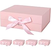 LFBOX Pink Gift Box with Ribbon Magnetic Lids 10.2x9x3.74 in, Christmas Gift Boxes Bridesmaid Groomsman Proposal Boxes, Wedding Storage Box 5 Pack