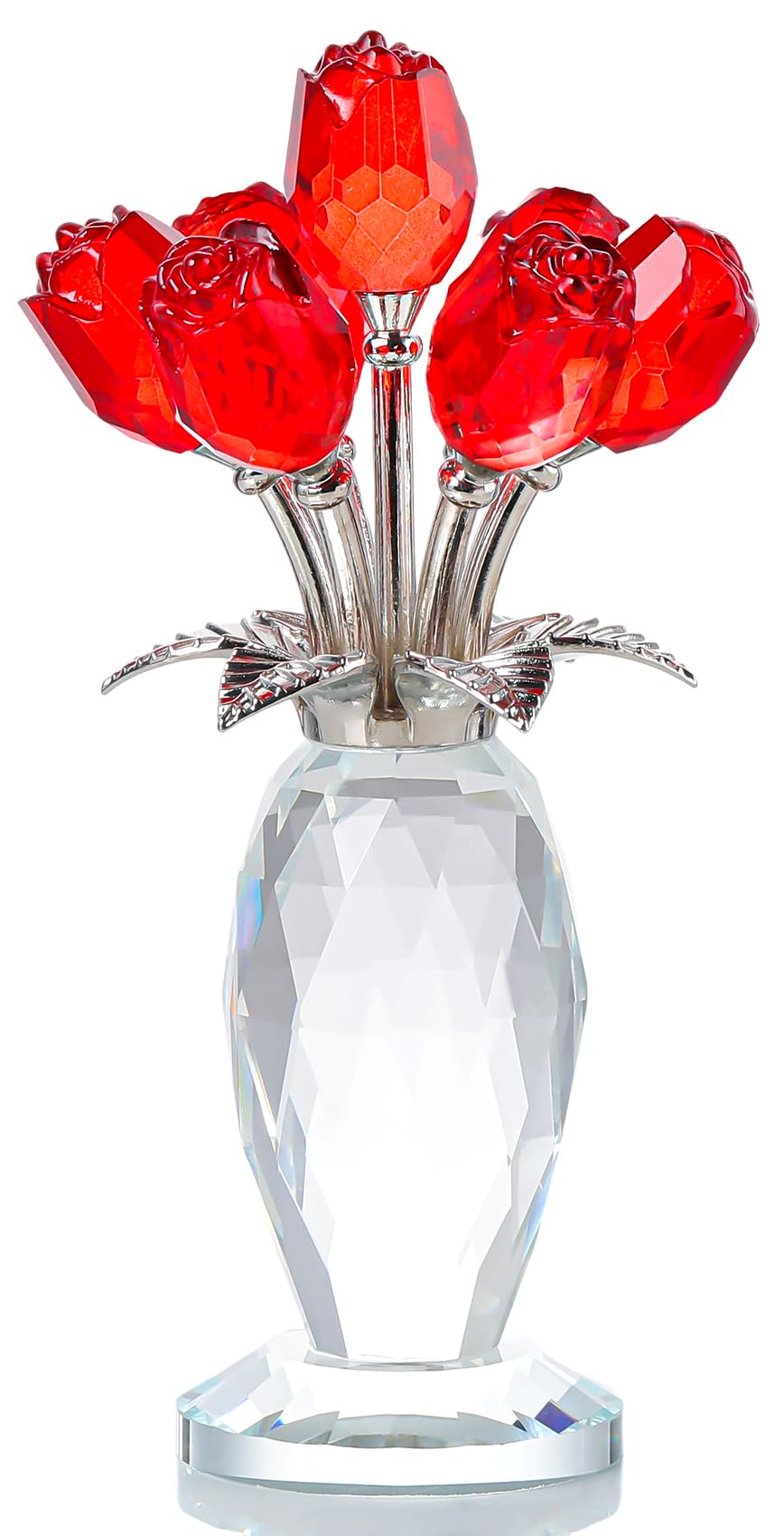 Ornalrist Crystal Red Rose Bouquet Gifts for Women Girlfriend, Glass Floral Ornament Collectible Figurines Valentine's Day for Women