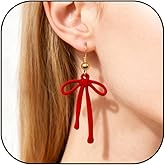 Pink Bow Earrings for Women Red Ribbon Bow Dangle Earrings Long Bowknot Drop Earrings Christmas Jewelry Gift