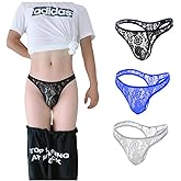 CLFBASES Men's Lace Thong Transparent Gstring Sexy Printing 1 Pack