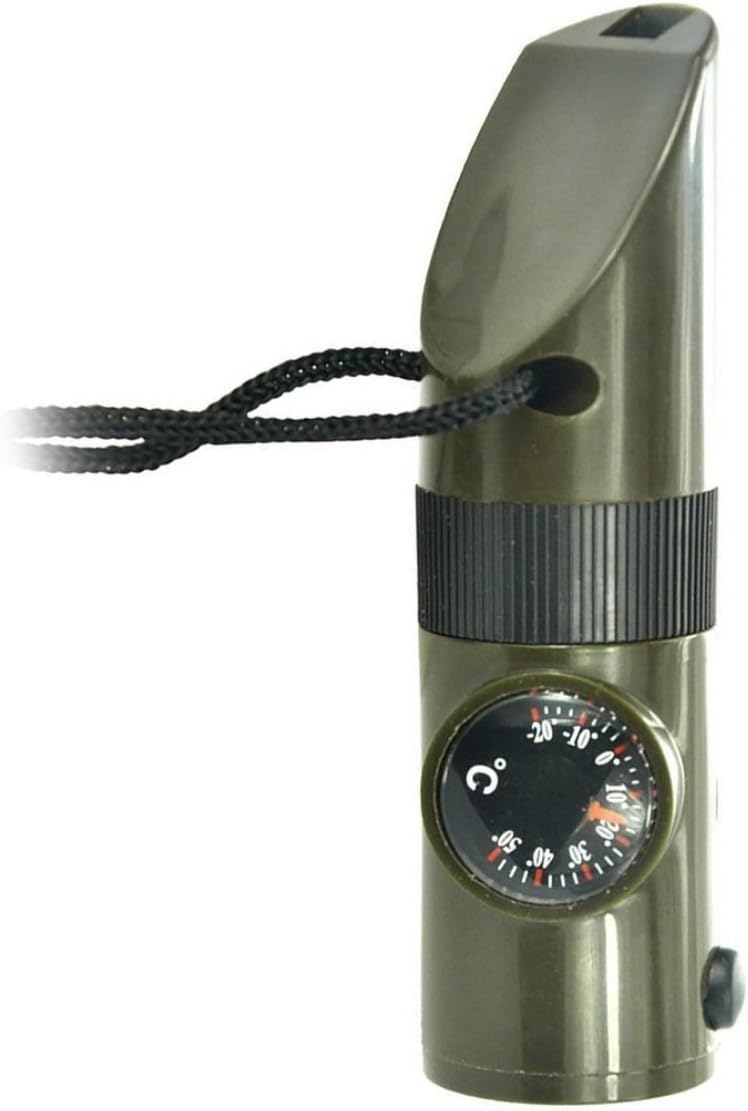 CHUANGKE Outdoor Emergency Survival Gear - 7in1 Compass,Whistle,Magnifying,LED Flashlight,Waterproof Storage Container,Thermometer & Signaling Mirror for Camping Hiking (1Pcs)