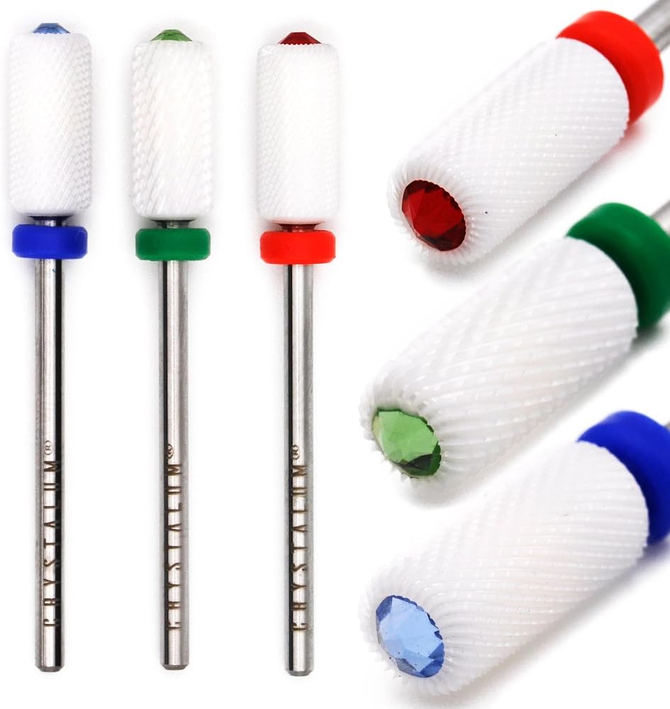 CRYSTALUM Ceramic Nail Drill Bit Barrel with Crystal Shaped Electric Rotary Nail File (Fine)