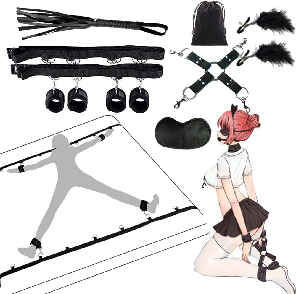 YFFSFDC 拘束具 SMグッズ 多体位 後背位 ブラック アイマスク 手錠 足枷 開脚 束縛具 拘束具 大人の 手錠 目隠し 乳首 大人の玩具 SMコスプレ 束縛ブレスレット 夫婦 カップル 調節可能 男女兼用 収納袋付き 11点セット ﻿