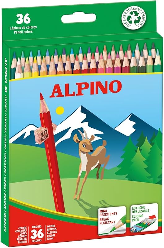 Caixa de lápis de cor alpine com 36 unidades de comprimento em cores sortidas