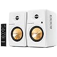 P Prosonic Active Bluetooth Bookshelf Speaker Studio Monitor Home Theater, Optical Input, Coaxial Input, 2 x RCA Aux Input, 30 Watts x 2 (White)