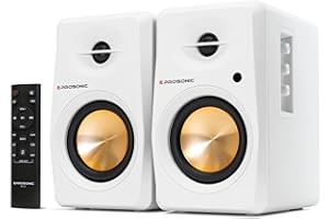 P PROSONIC Prosonic BT30 Powered Bluetooth Bookshelf Speakers, Studio Monitor, Home Theater, Turntable, with Optical Input, Coaxial Input, Aux Inputs, 4" Woofer 40W x 2, (White)