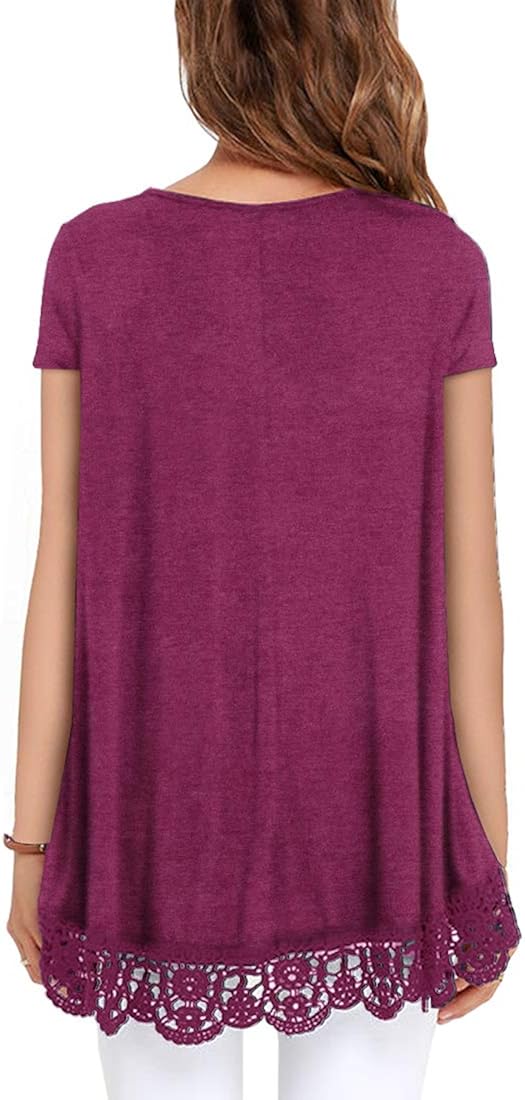 QIXING Women's Tops Short Sleeve/Long Sleeve Lace Trim O-Neck A Line Tunic Blouse at  Women’s Clothing store