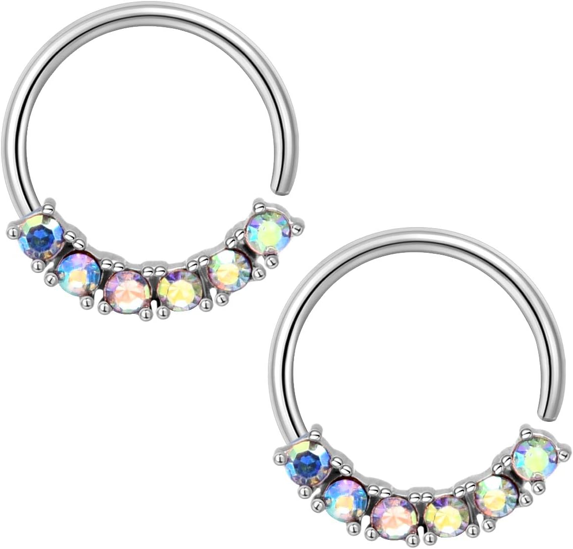 1 Pair Nose Ring Hoop Stainless Steel with CZ 20G Septum Lip Tragus Cartilage Earring Piercing
