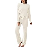 VXVGER Womens Fuzzy Fleece Pajamas Set 2 Piece Cozy Pjs Lounge Set Warm Long Sleeve Knit Pullover Sweater Pants Loungewear
