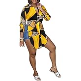 qfmqkpi Women Sexy V Neck Shirts Side Slit Print Long Sleeve Button Down Blouse Tops