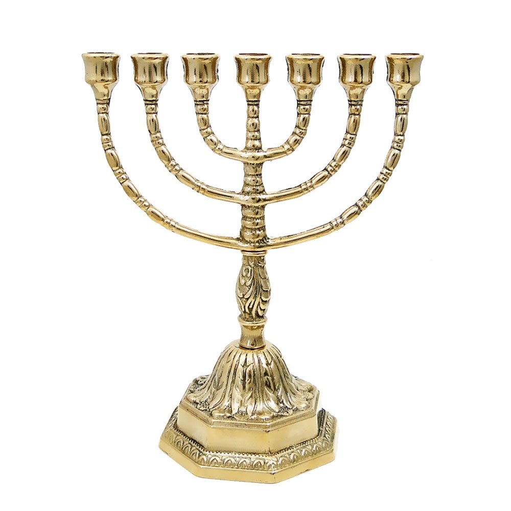 NKlaus Brass Candle Holder, 23cm Menorah (10204), Polished, Clear, 15mm Diameter, 0.65kg, Tabletop, Christmas