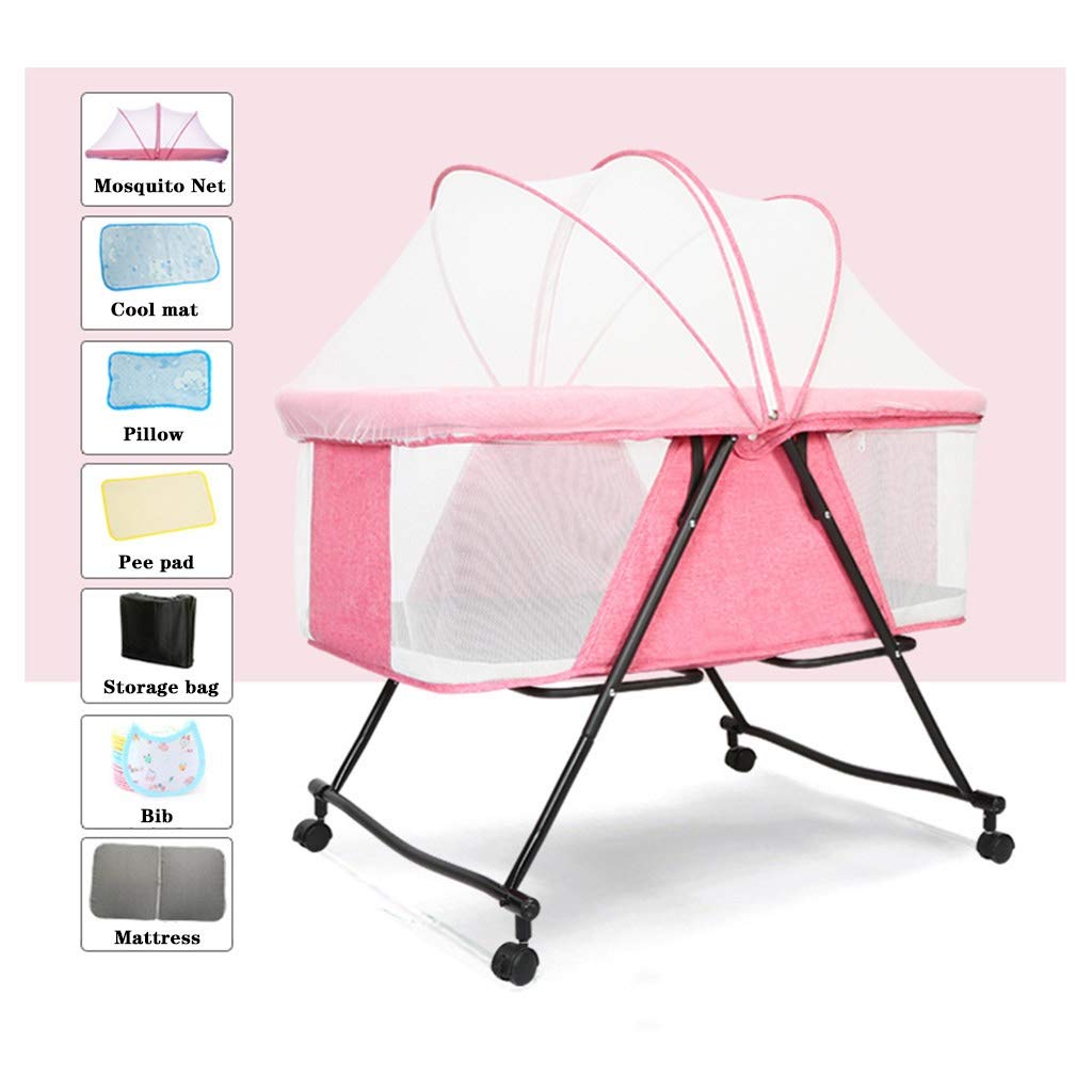 pink travel cot with mattress