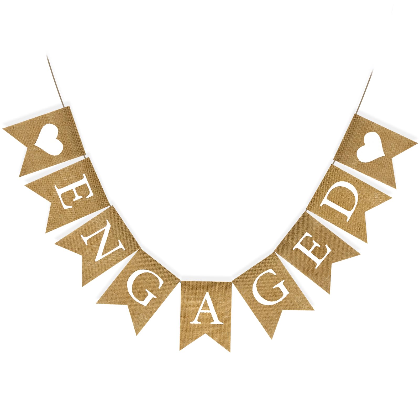 G2PLUS ENGAGED Burlap Bunting Banner - 3M Banners, Hessian Garland Banner with Love Heart for Romantic Occasions